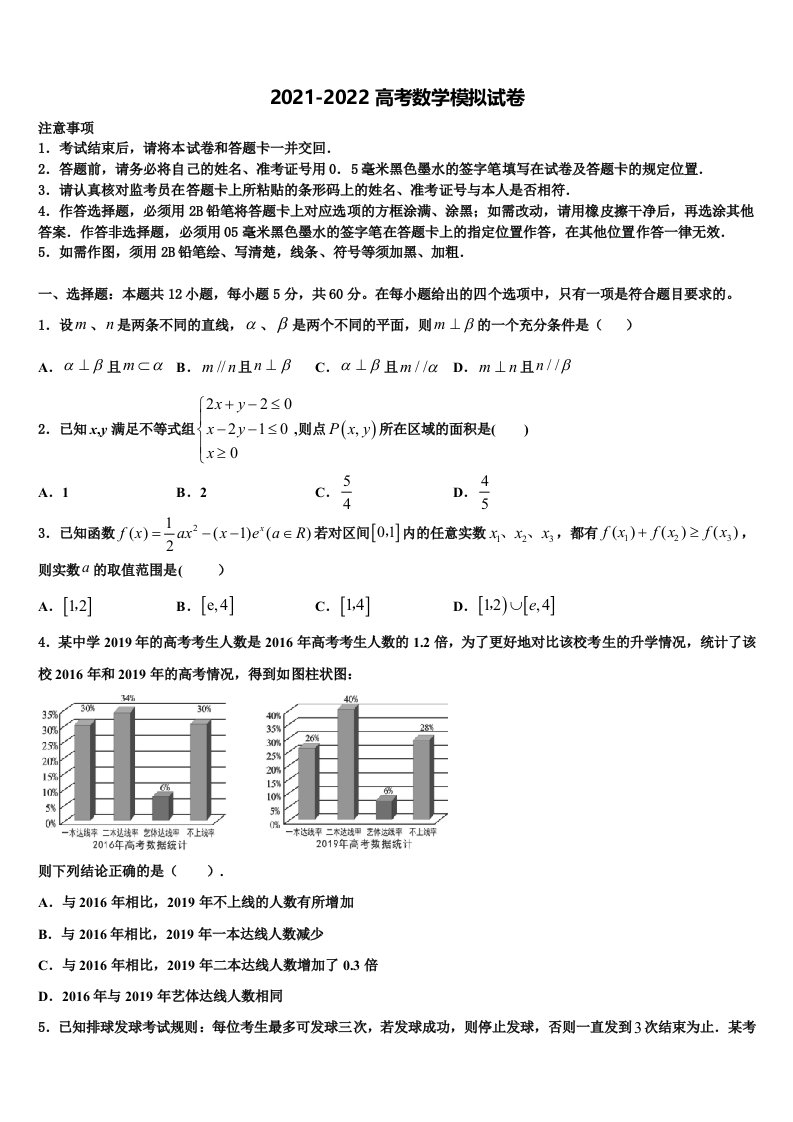 2021-2022学年山东省泰安第二中学高三下第一次测试数学试题含解析