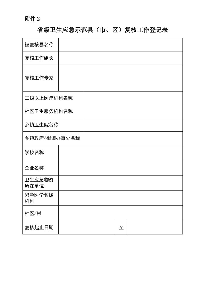 省级卫生应急综合示范县评估表