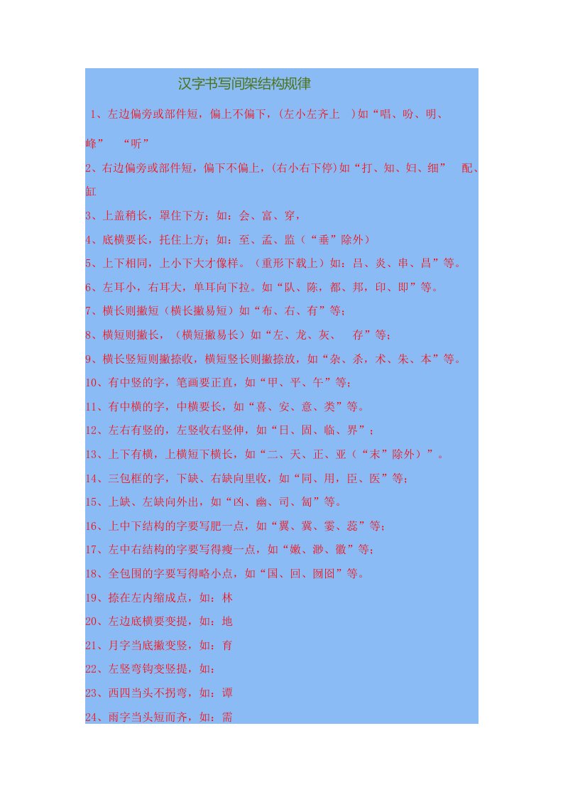 汉字书写间架结构规律