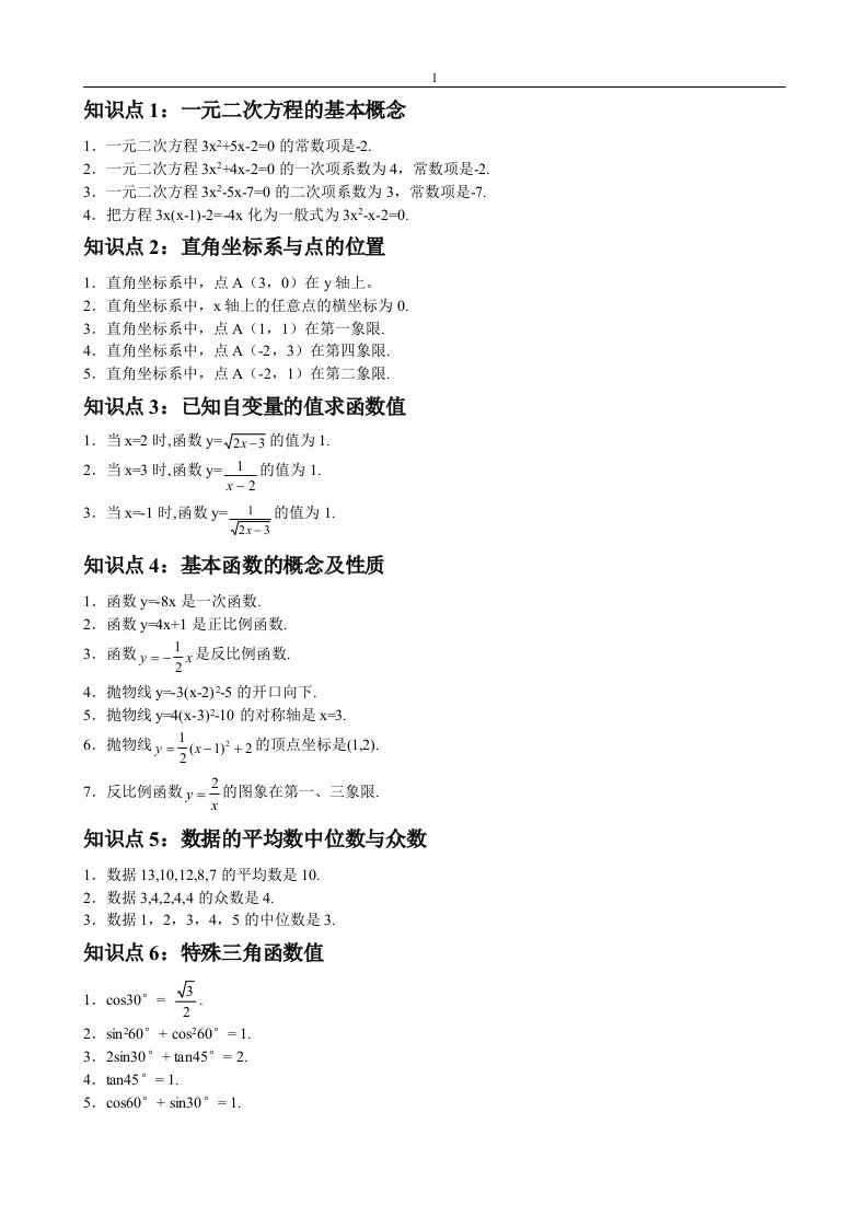 初中数学知识点总结与公式大全