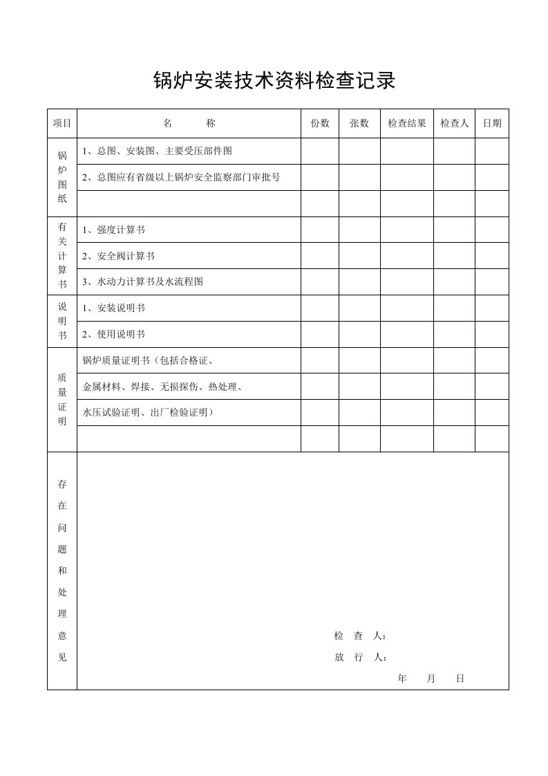 锅炉安装检查记录表