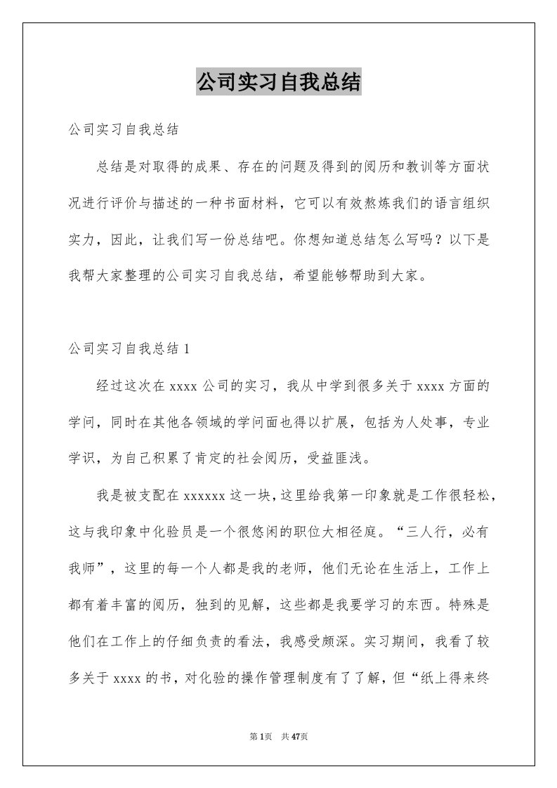 公司实习自我总结例文