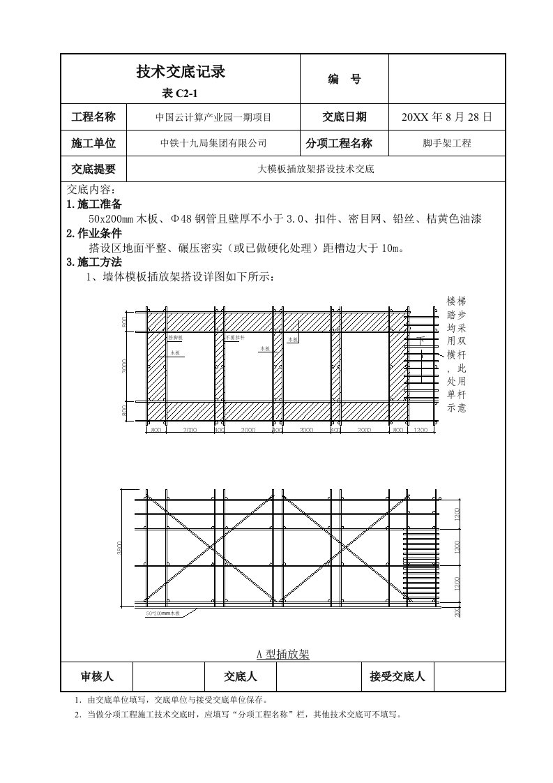 大模板插放架搭设技术交底