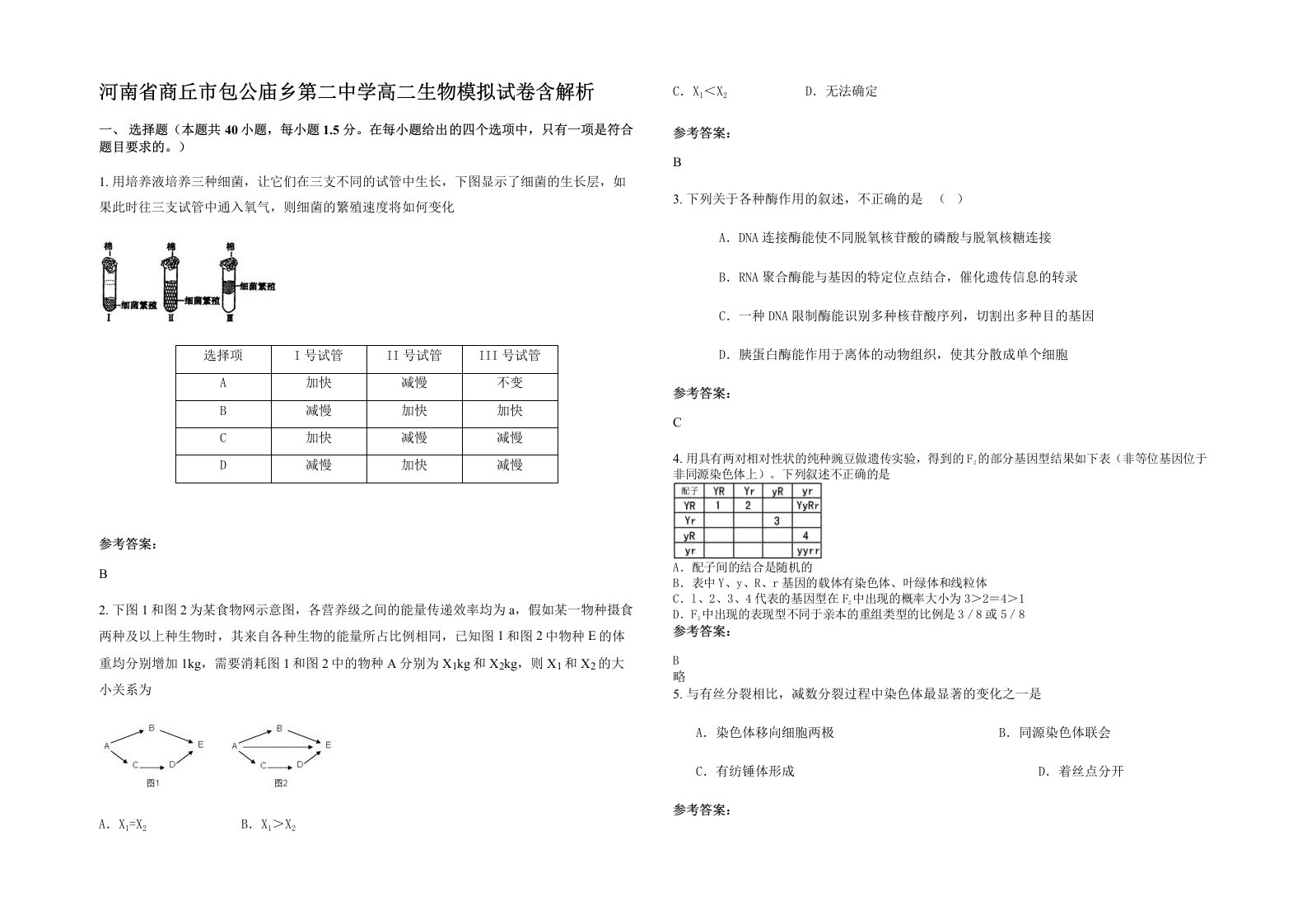 河南省商丘市包公庙乡第二中学高二生物模拟试卷含解析