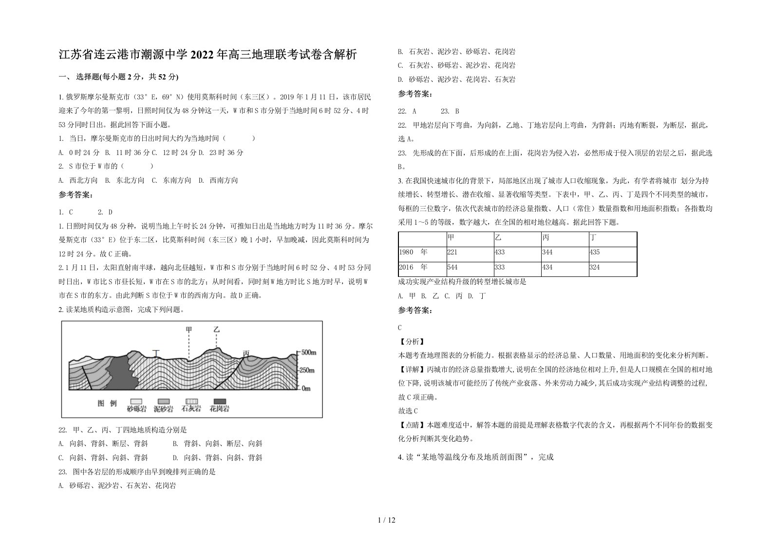 江苏省连云港市潮源中学2022年高三地理联考试卷含解析