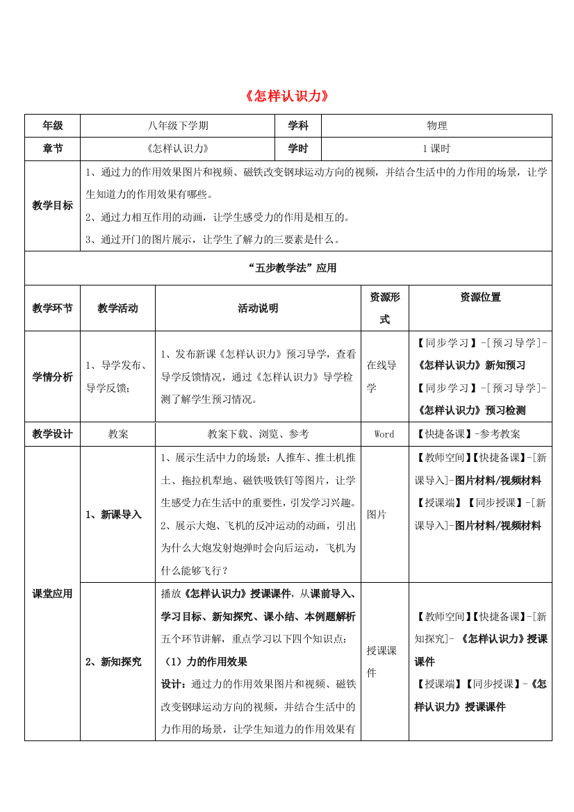 八年级物理下册-61怎样认识力教案-新版粤教沪版