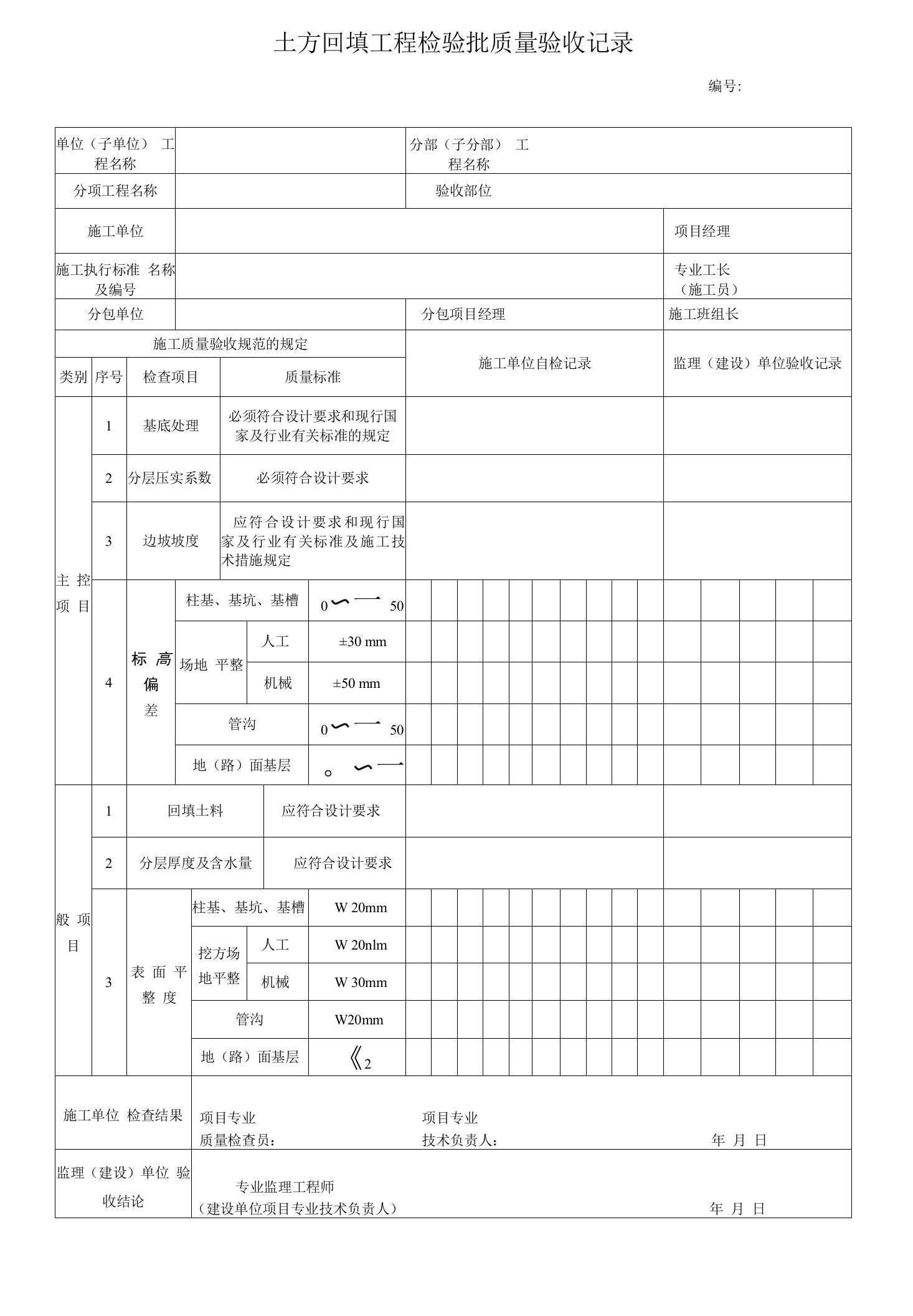 电力工程土方回填工程检验批质量验收记录