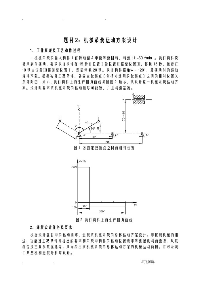 全机械原理课程设计报告题目