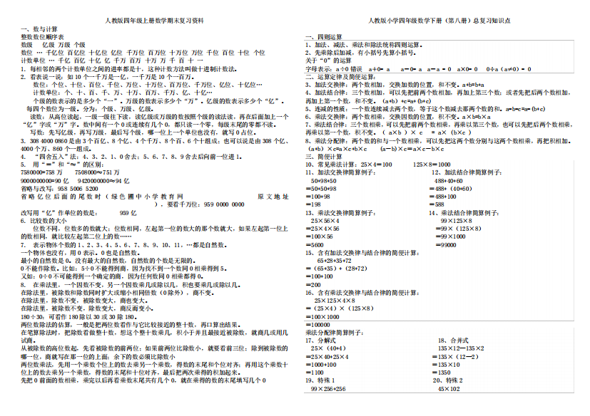 人教版小学四五年级数学总复习知识点汇总