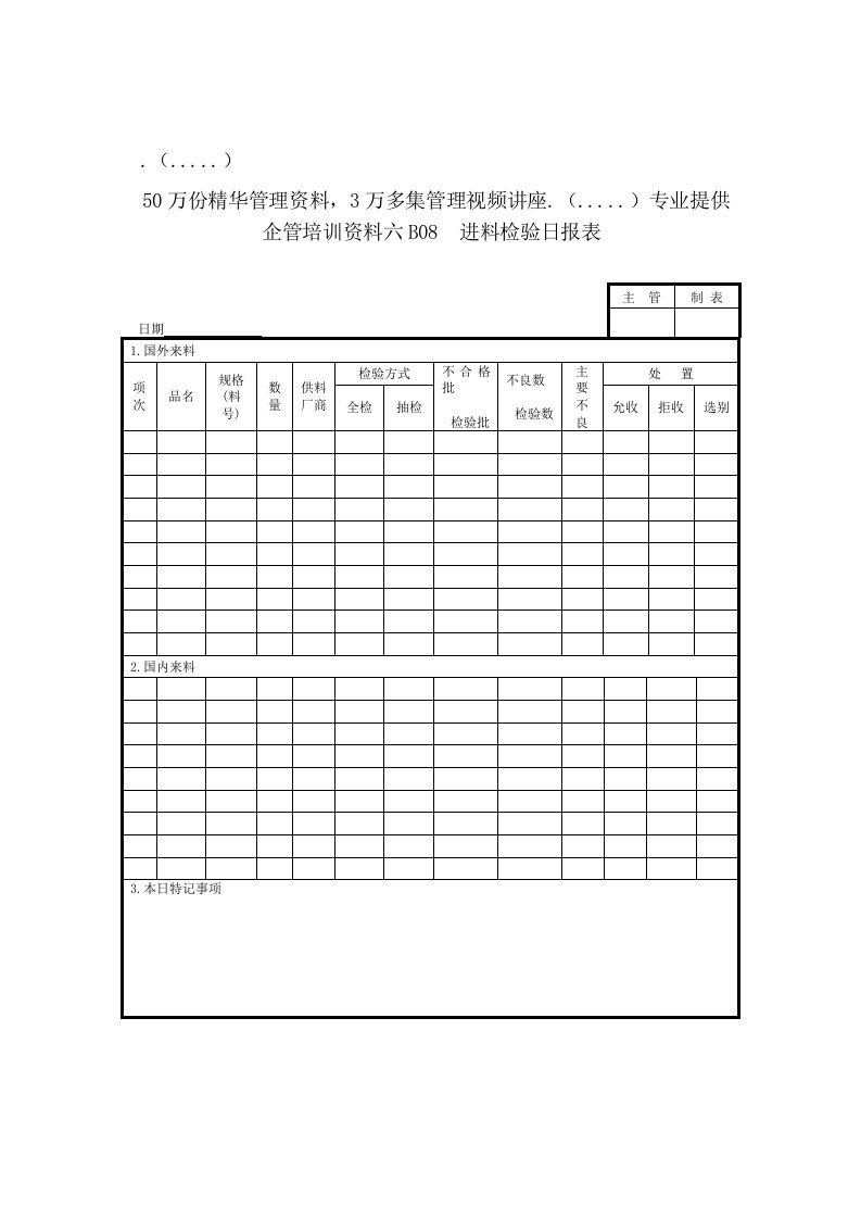 进料检验日统计报表