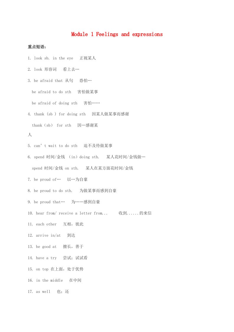 八年级英语下册Module1Feelingsandexpressions重点短语和重点语法新版外研版