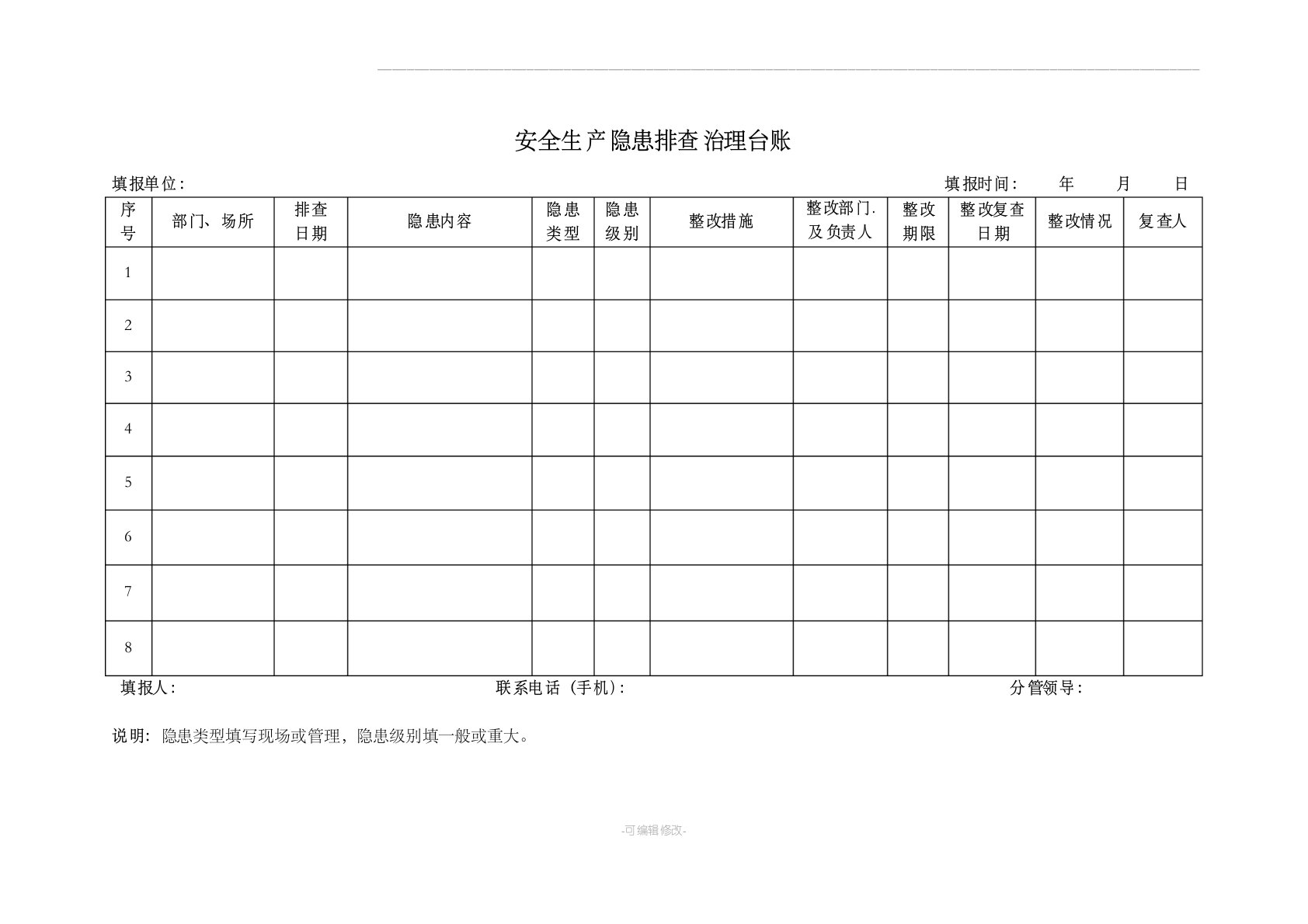 消防安全风险隐患排查整治台账