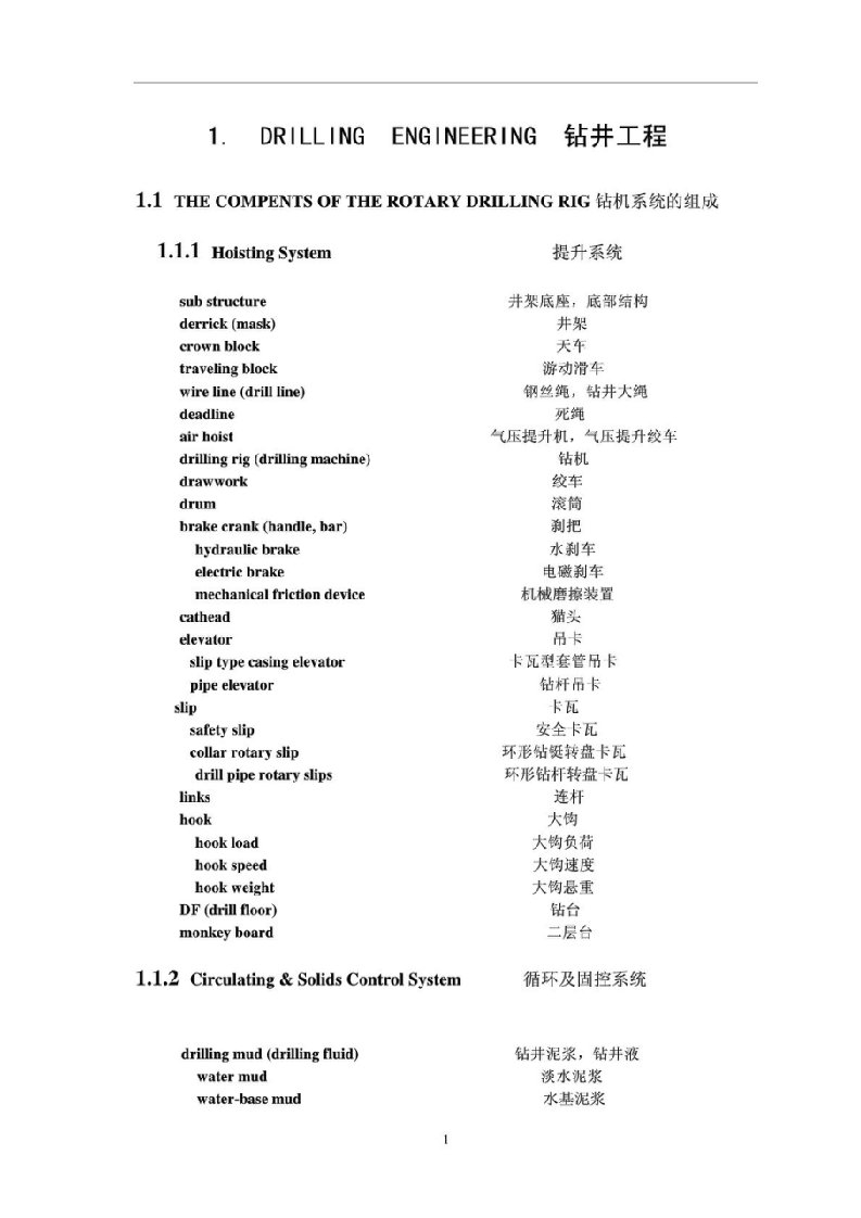 石油钻井工程现场常用专业英语词汇