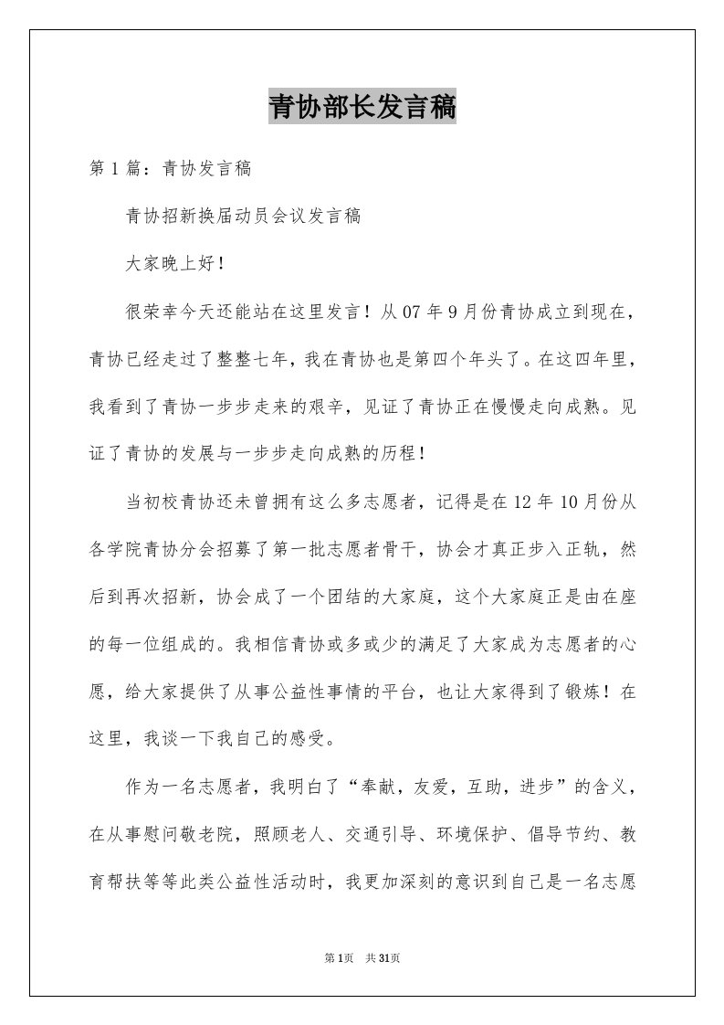 青协部长发言稿