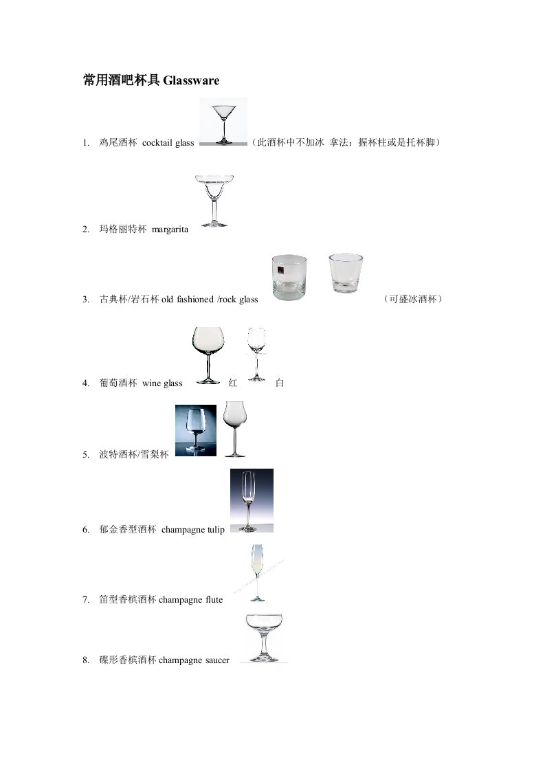 常用酒吧杯具Glassware