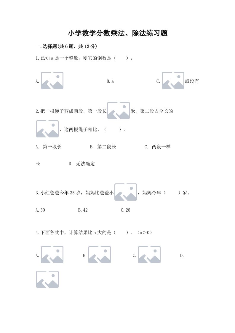 小学数学分数乘法、除法练习题精品（各地真题）