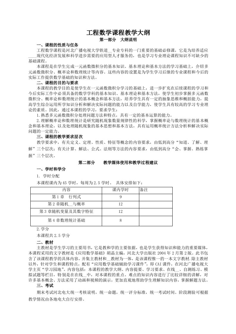 工程数学课程教学大纲