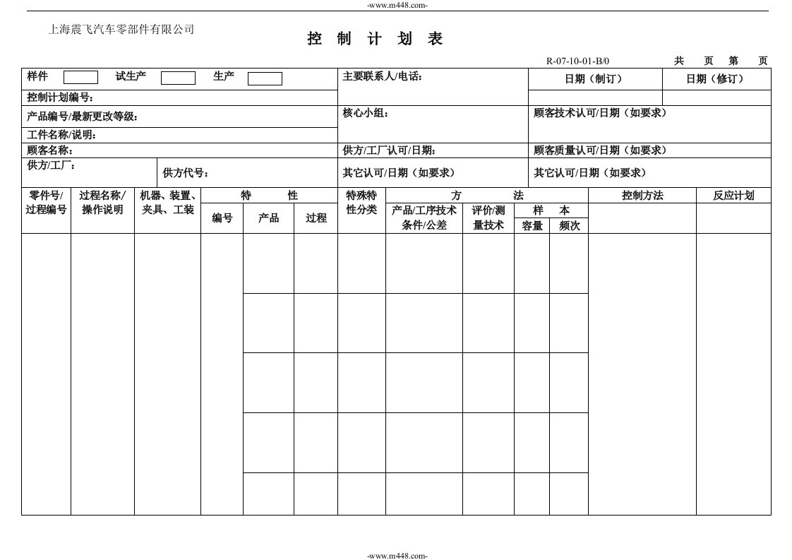 （0710）控制计划使用程序控制计划表0710-01-质量制度表格