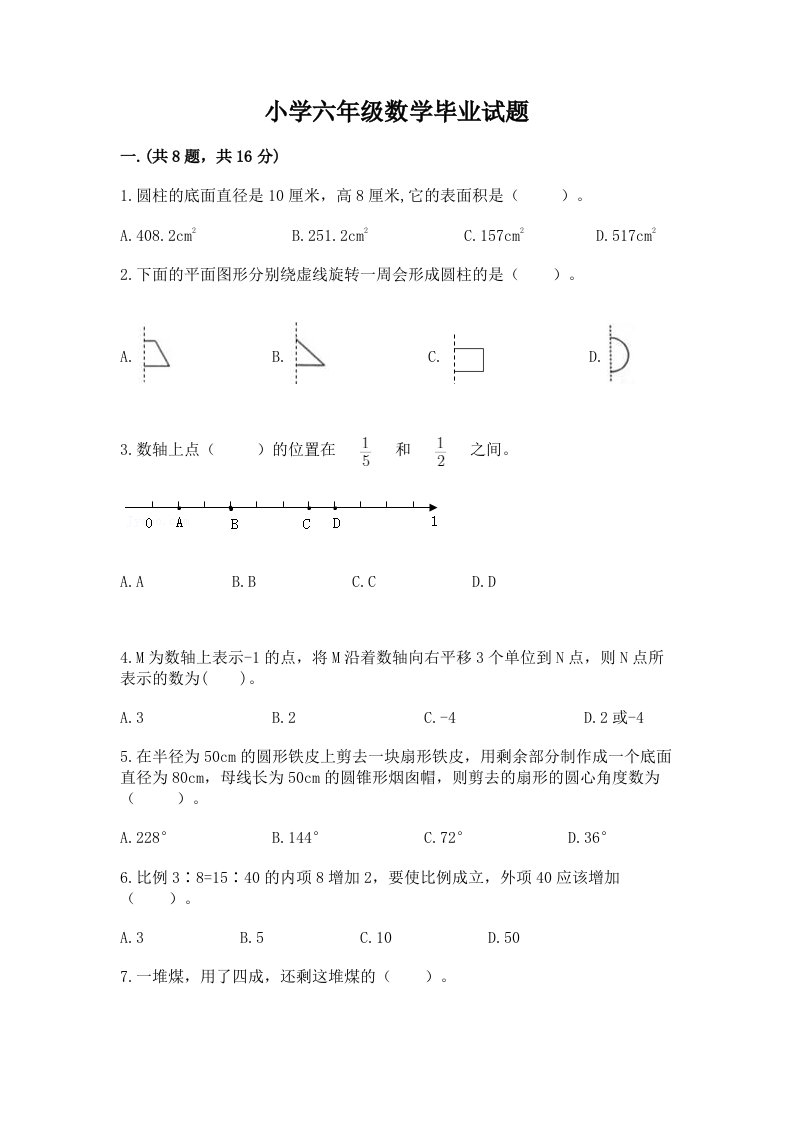 小学六年级数学毕业试题带精品答案