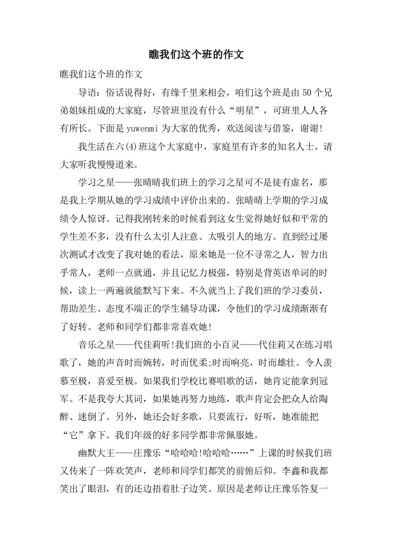 瞧我们这个班的作文