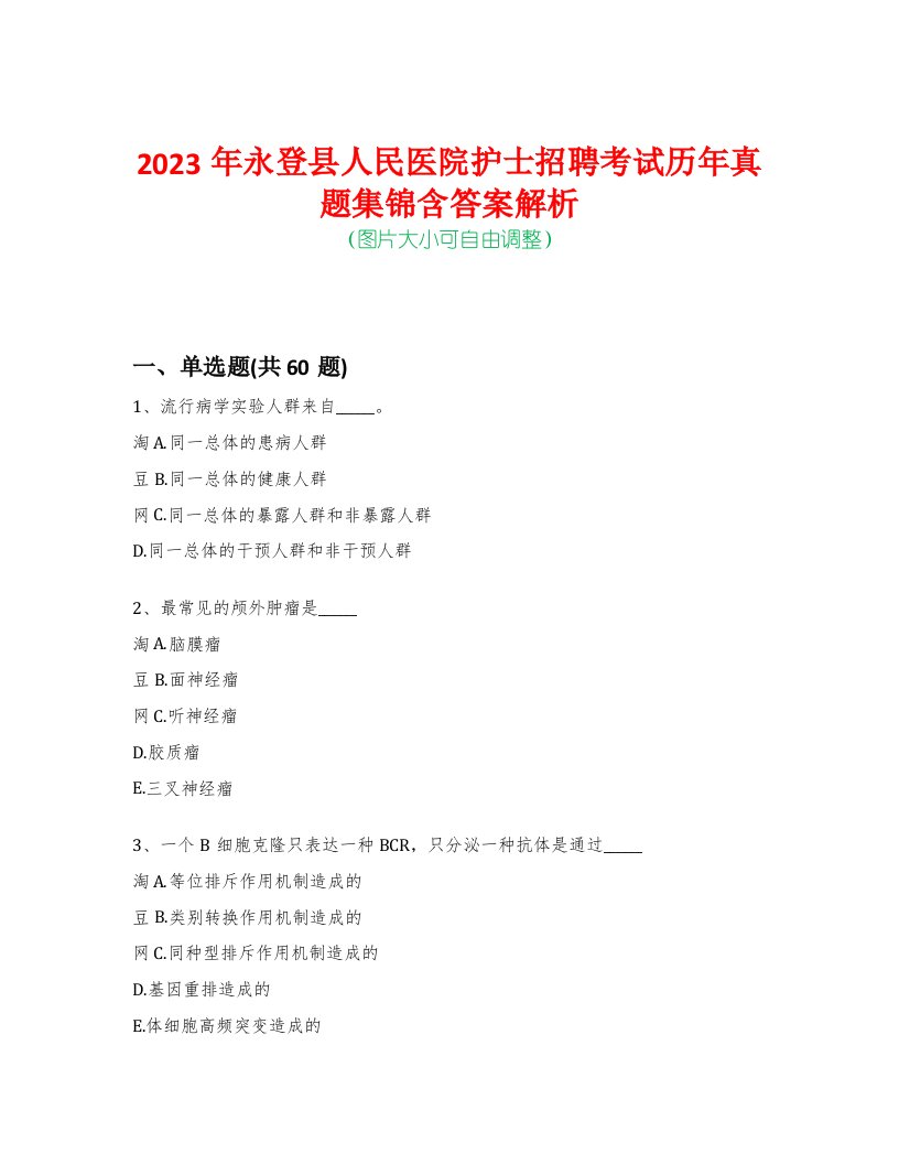 2023年永登县人民医院护士招聘考试历年真题集锦含答案解析