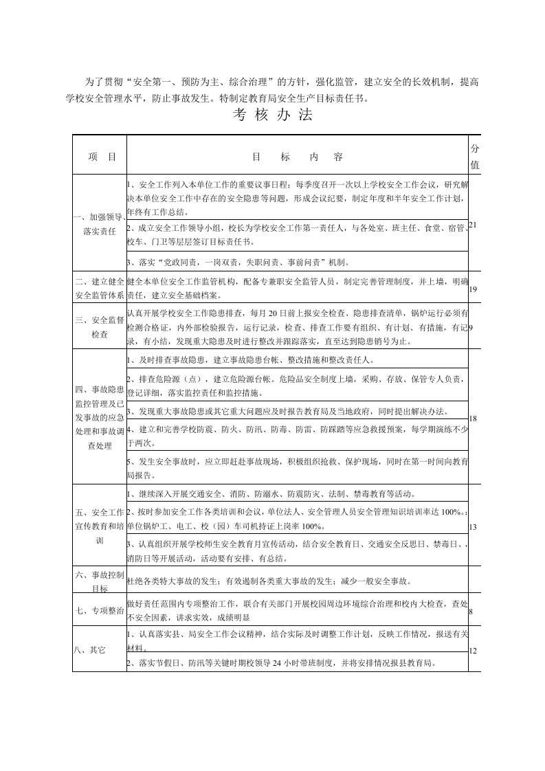 2017年学校安全工作目标责任书