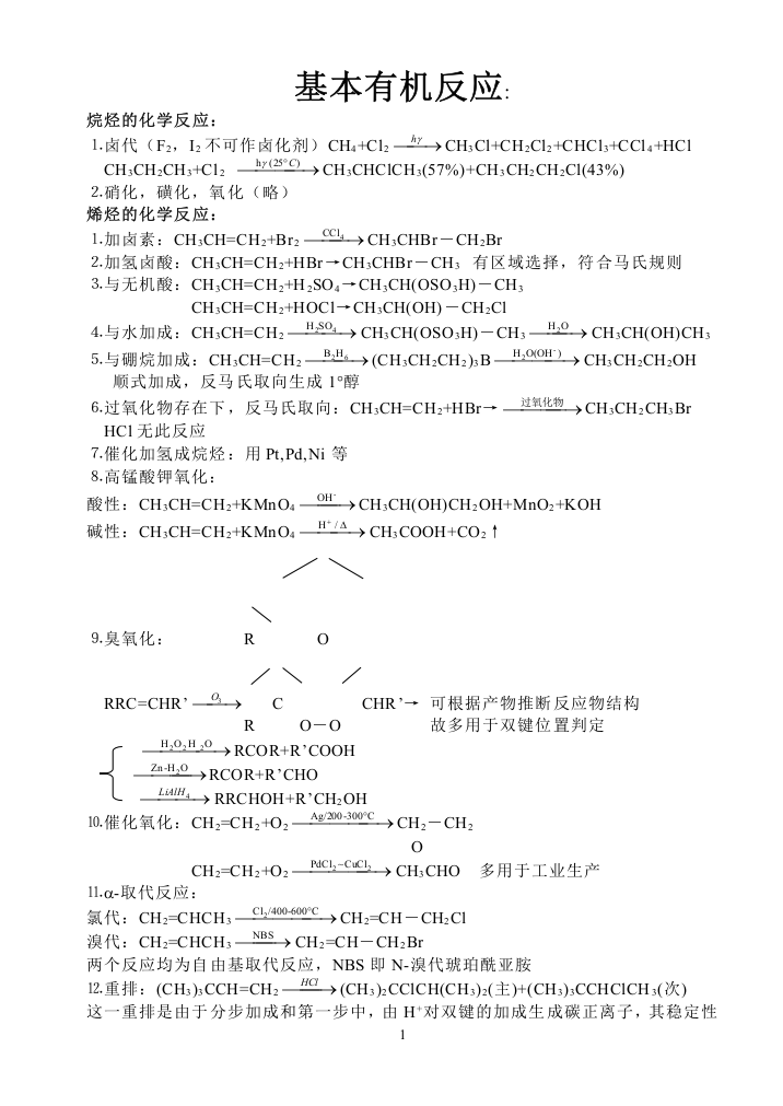 (完整word版)大学有机方程式总结-有机反应总结