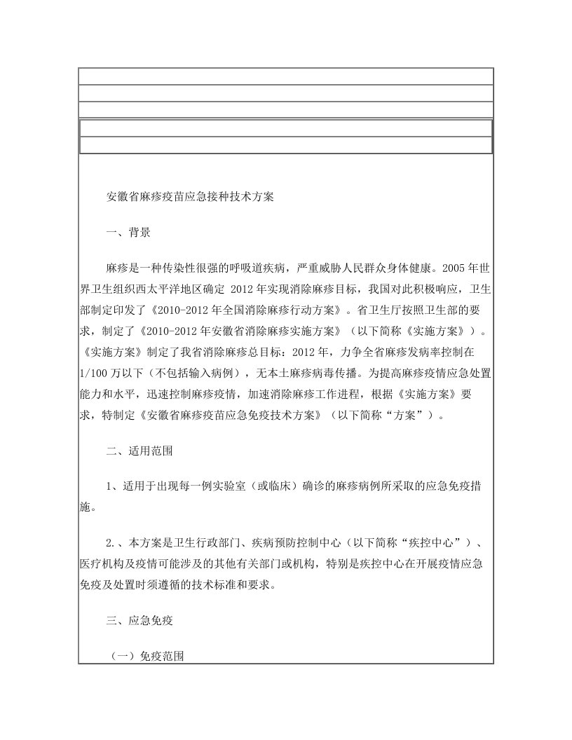 安徽省麻疹疫苗应急免疫技术方案