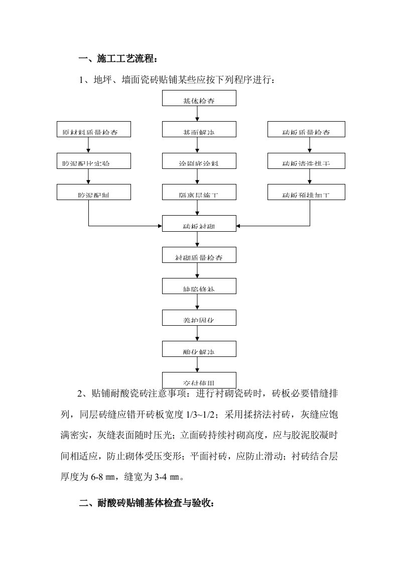 耐酸砖施工工艺