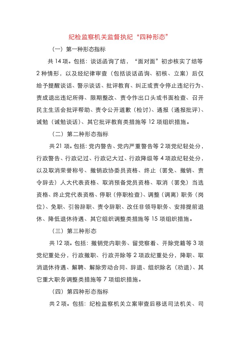 纪检监察机关监督执纪四种形态