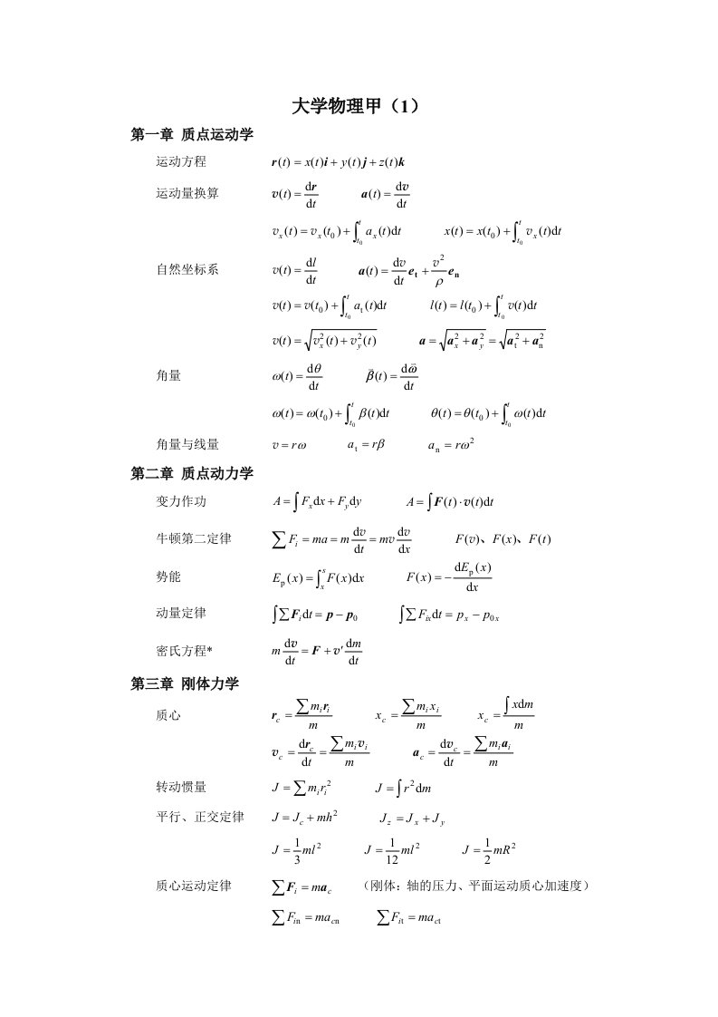 大学物理甲1复习