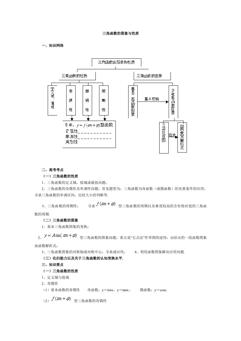 高中数学教案：三角函数的图象与性质