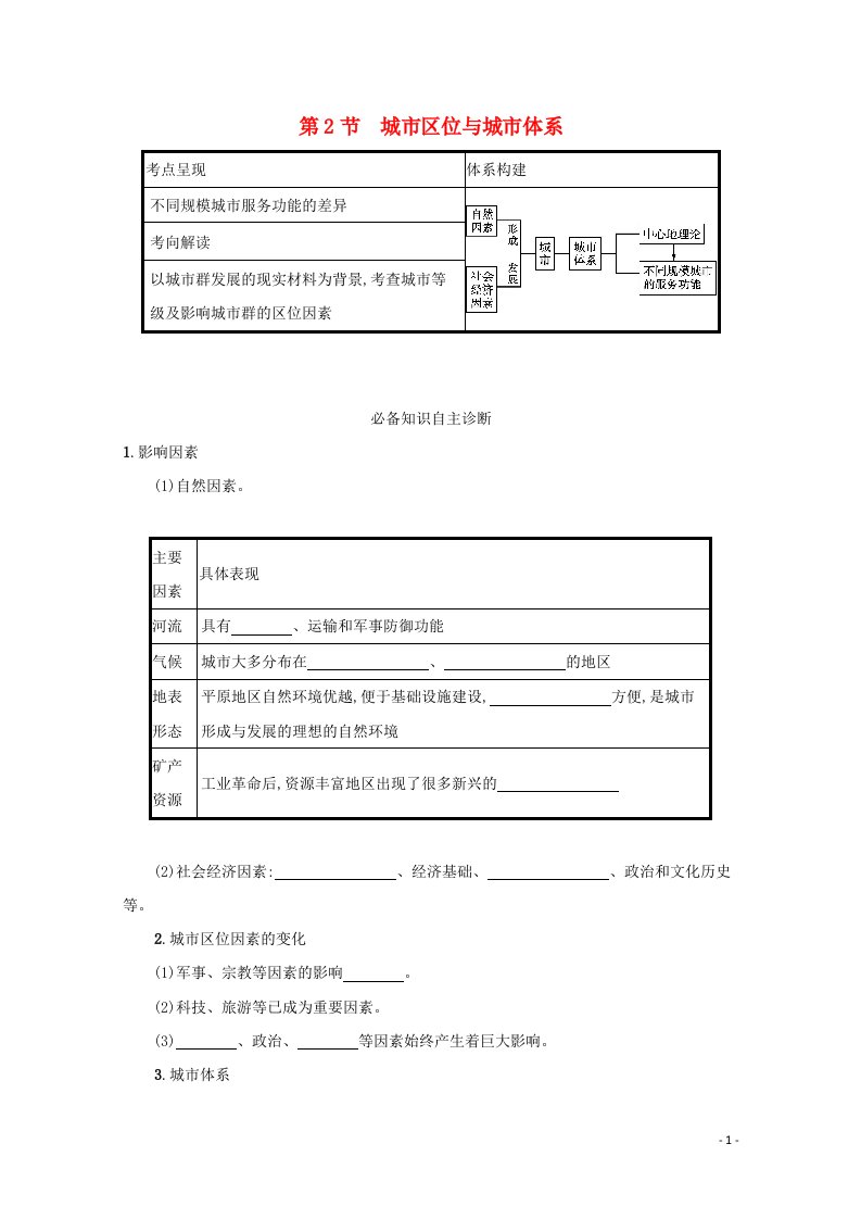 2022高考地理一轮复习第七单元城市与地理环境第2节城市区位与城市体系学案鲁教版202105141111