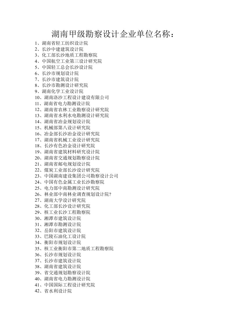 湖南甲级设计院名单