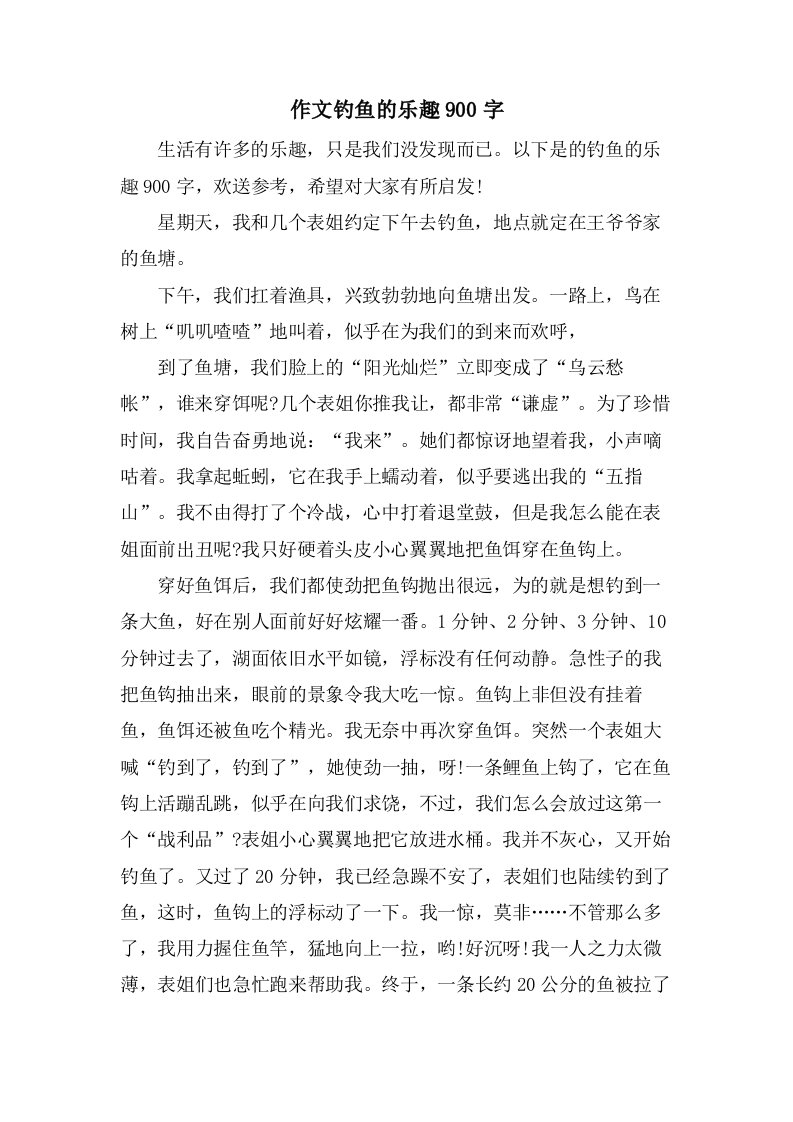 作文钓鱼的乐趣900字