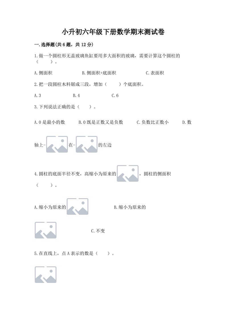 小升初六年级下册数学期末测试卷（各地真题）