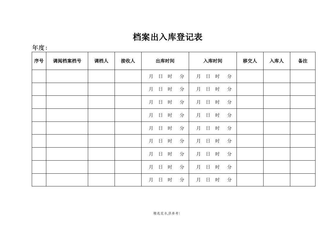 档案出入库登记表