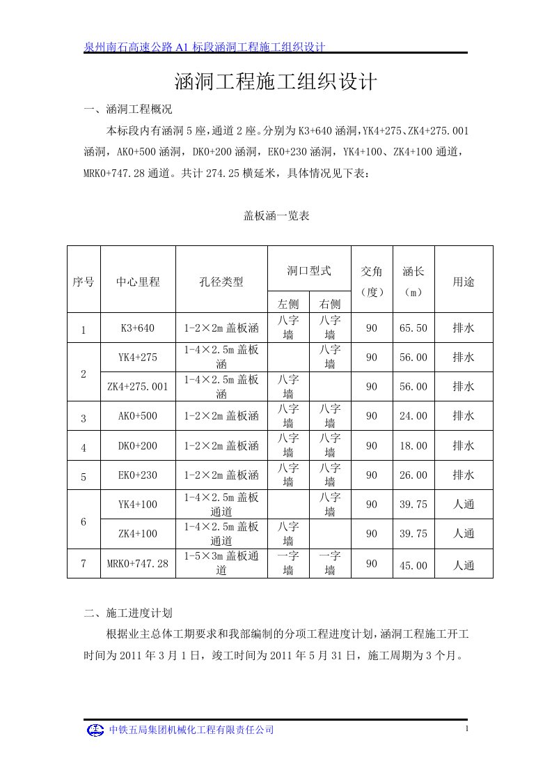 涵洞工程施工方案