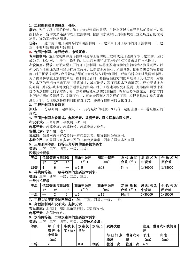 控制测量河海大学测绘工程专业期末考试重点总结版