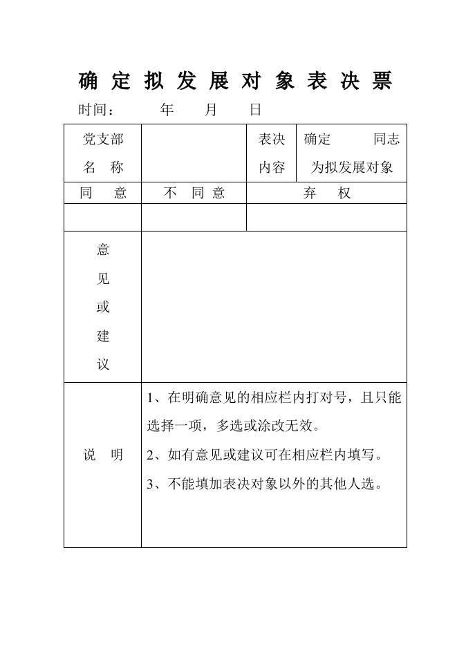 入党积极分子民主推荐表