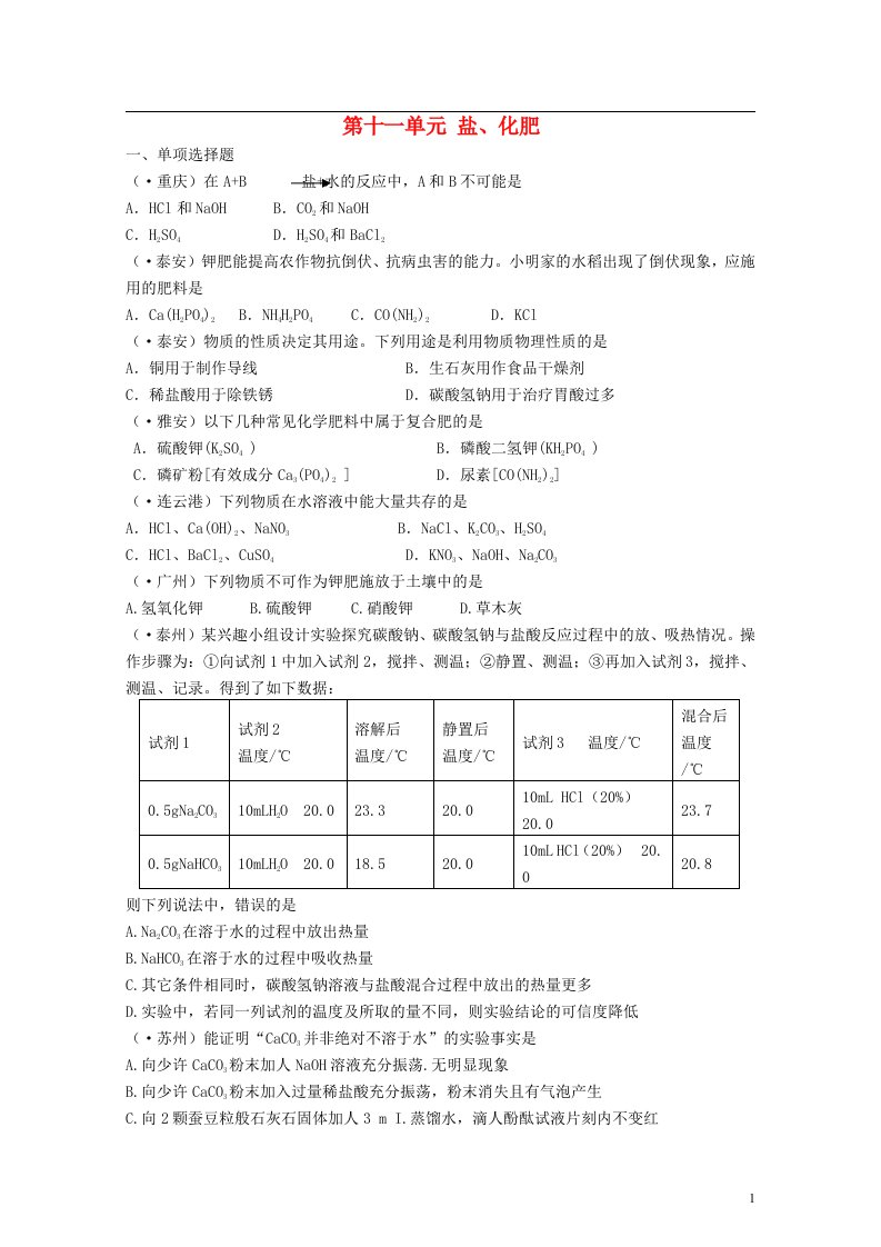 四川省攀枝花市第五初级中学中考化学试题汇编