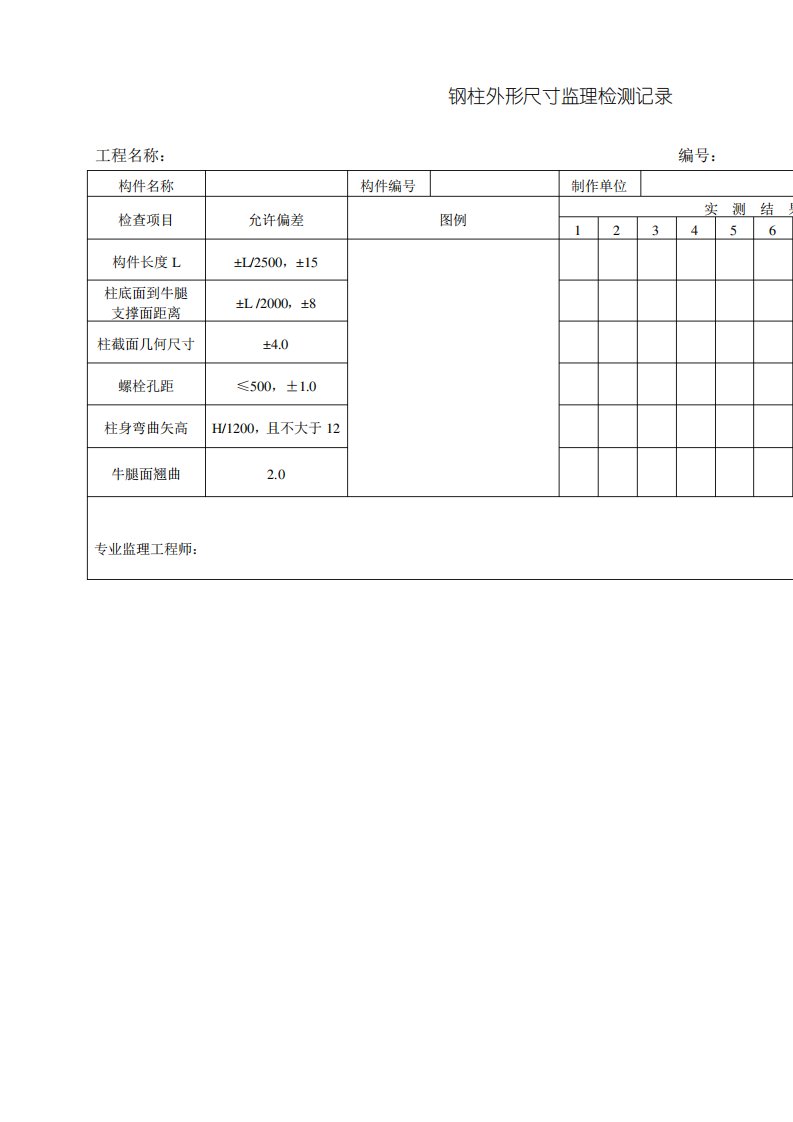 钢结构实测实量监理用表