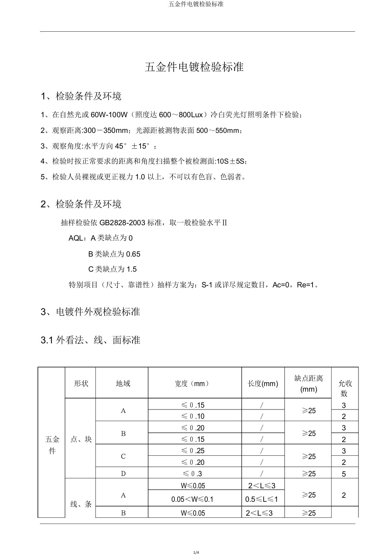 五金件电镀检验标准