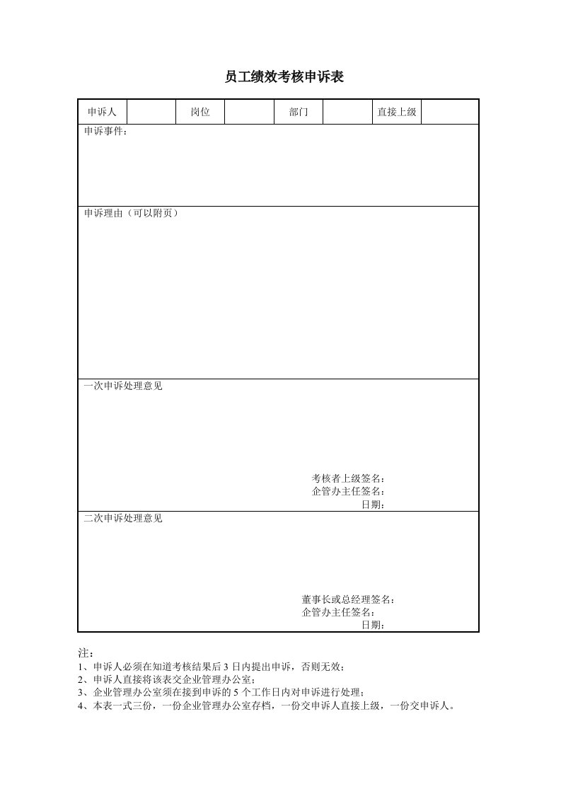 绩效管理表格-员工绩效考核申诉表