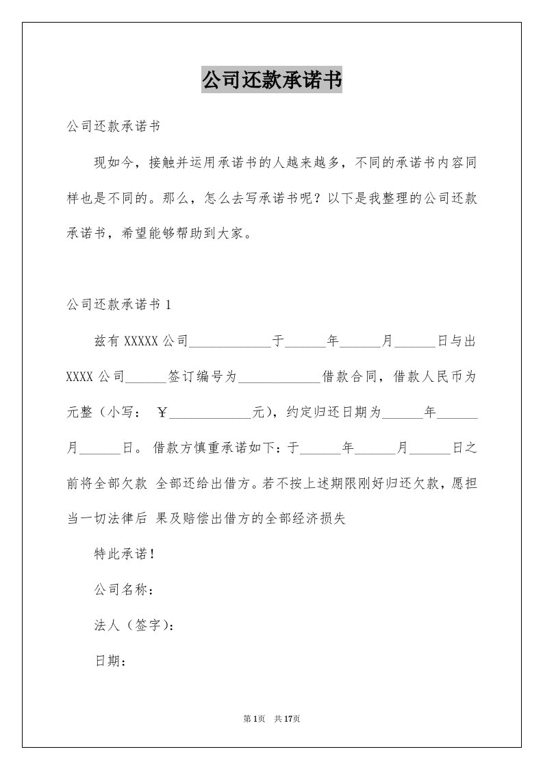 公司还款承诺书例文