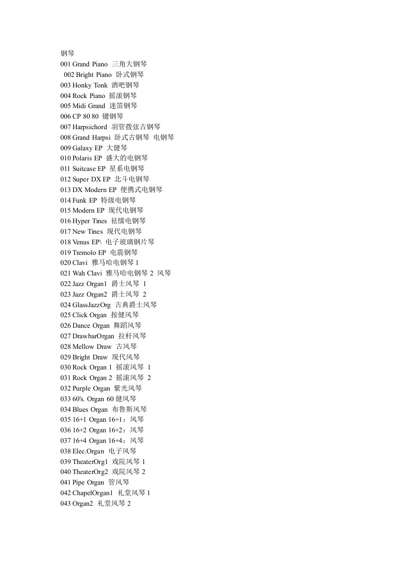 电子琴音色表-word资料(精)