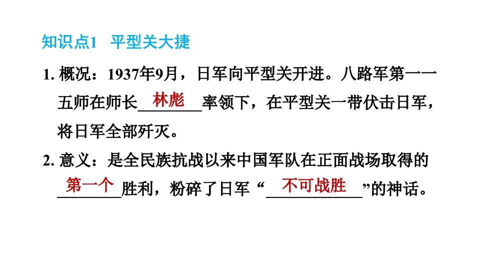 人教版八年级上册历史习题课件第6单元第21课敌后战场的抗战