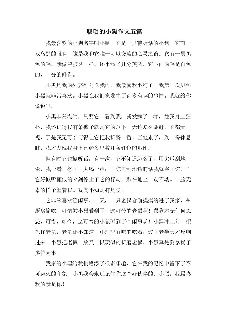 聪明的小狗作文五篇