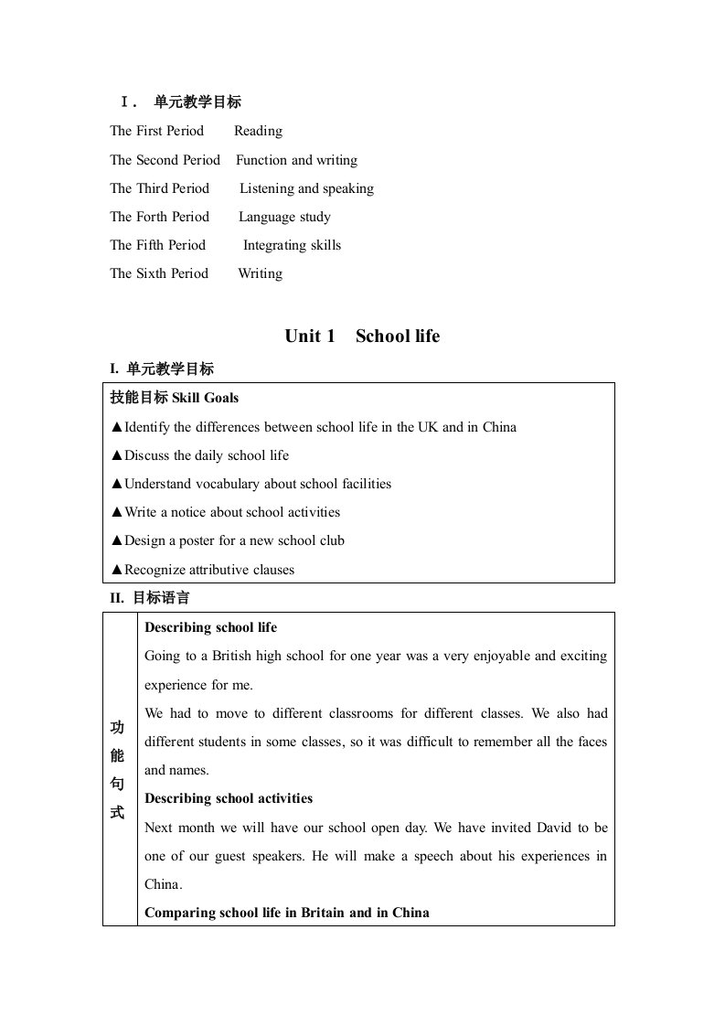 高中英语Unit1Schoollife分课时教案牛津译林版必修