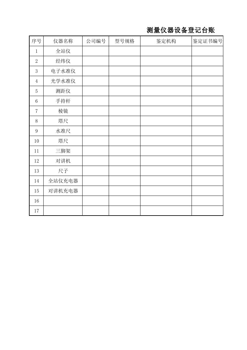 测量仪器设备台账（精选）